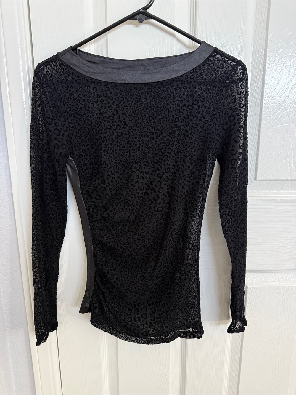 RARE, Cosabella Black Long-Sleeve Sheer Burnout Leopard Top.